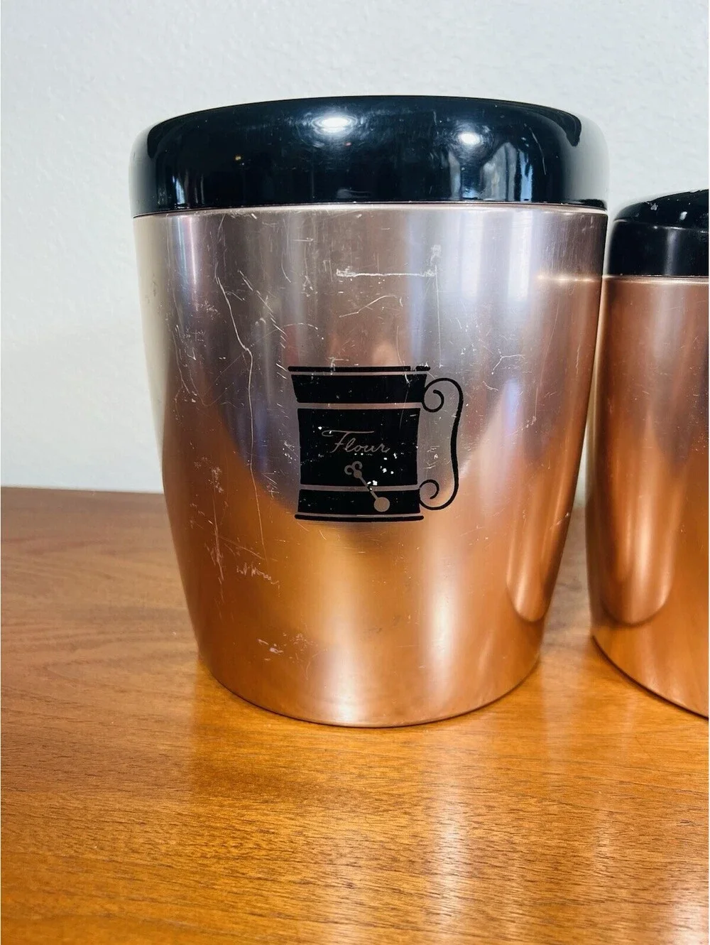 VTG 4 West Bend Copper Color Aluminum Kitchen Nesting Canisters w/Black Lids USA
